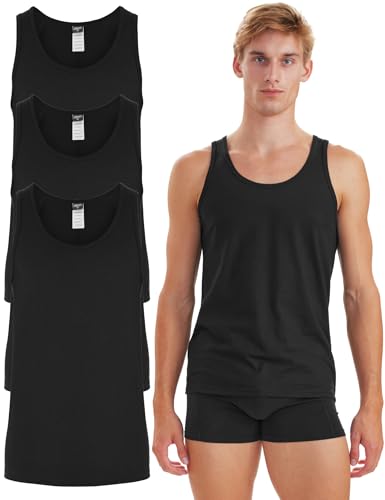 Claudio Herren Unterhemd 3er Pack – Bio–Baumwolle – Tanktop ohne Ärmel – Schwarz – Weiche Baumwolle Singlet für Männer – L von Claudio
