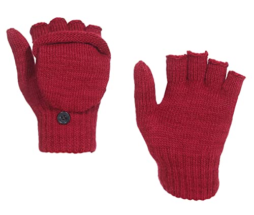Claus Modes Damen/Mädchen Halbfinger Handschuh mit Klappe melange Farben, Farben:weinrot, Handschuhgröße:Damen von Claus Modes