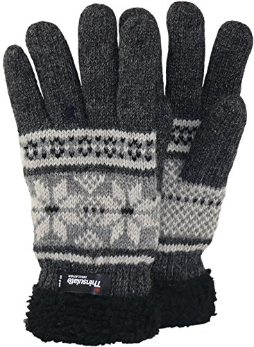 Claus Modes Damen Finger Handschuh mit Norweger Muster Thinsulate, Farben:grau mit dunkelgrau, Handschuhgröße:L von Claus Modes