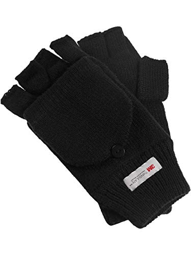 Claus Modes Damen Herren Halbfinger Handschuh mit Klappe warm gefüttert, Farben:schwarz, Handschuhgröße:Damen von Claus Modes