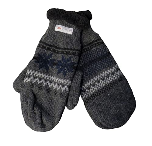 Claus Modes Gestrickter Fäustling mit Norweger Muster Thinsulate für Herren, Farben:grau mit dunkelgrau, Handschuhgröße:L/XL von Claus Modes