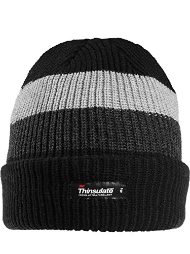 Claus Modes Herren Grobgestrickte Mütze mit Thinsulate Futter, Farbe:schwarz mit grau von Claus Modes