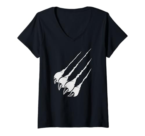 Damen Krallenmarkierungen im Used-Look T-Shirt mit V-Ausschnitt Damen Krallenmarkierungen im Used-Look T-Shirt mit V-Ausschnitt von Claw Mark Artwork Co.