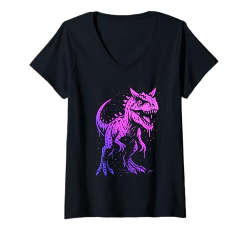 Damen Carnosaur Dinosaurier Graffiti Urban Artwork T-Shirt mit V-Ausschnitt Damen Carnosaur Dinosaurier Graffiti Urban Artwork T-Shirt mit V-Ausschnitt von Claw Street