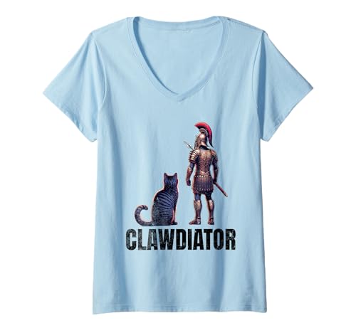 Damen Clawdiator Gladiator Katze T-Shirt mit V-Ausschnitt Damen Clawdiator Gladiator Katze T-Shirt mit V-Ausschnitt von Clawdiator Desgins