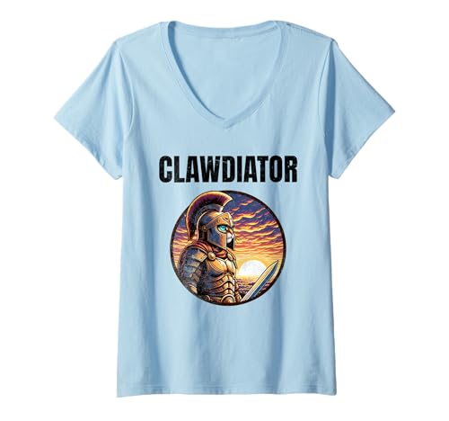 Damen Clawdiator Gladiator Katze T-Shirt mit V-Ausschnitt von Clawdiator Desgins