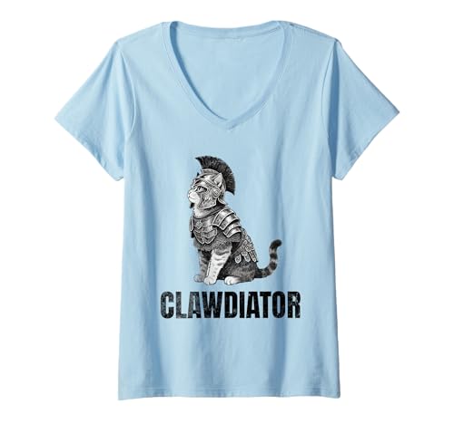 Damen Clawdiator Gladiator Katze T-Shirt mit V-Ausschnitt von Clawdiator Desgins