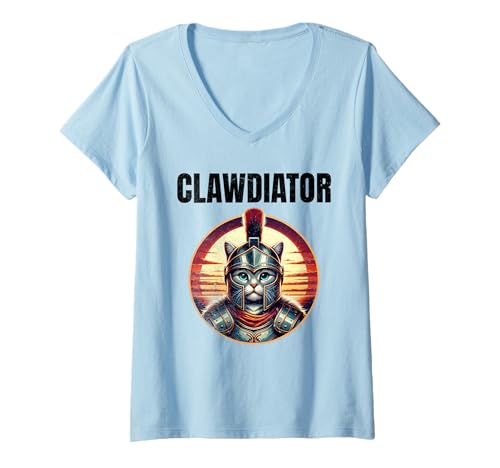 Damen Clawdiator Gladiator Katze T-Shirt mit V-Ausschnitt von Clawdiator Desgins