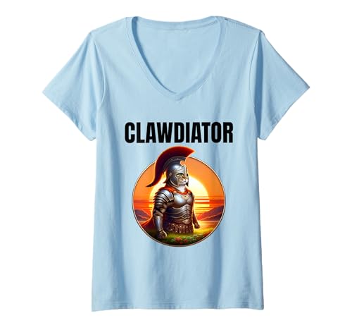 Damen Clawdiator Gladiator Katze T-Shirt mit V-Ausschnitt Damen Clawdiator Gladiator Katze T-Shirt mit V-Ausschnitt von Clawdiator Desgins