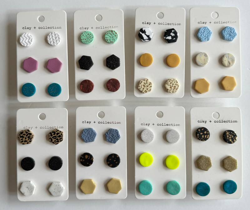 Ton-Ohrringe + Gemischte Form Ohrstecker Leicht Hypoallergen Handgemacht Statement Ohrring von ClayAndCollection