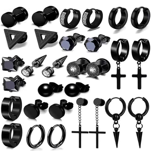 15 Paare Ohrringe Männer, Ohrringe Schwarz, Edelstahl Ohrring Männer Modische Persönlichkeit Geeignet für Tägliche Ausflüge Termine, Musikfestivals und Andere Anlässe von ClcIosis