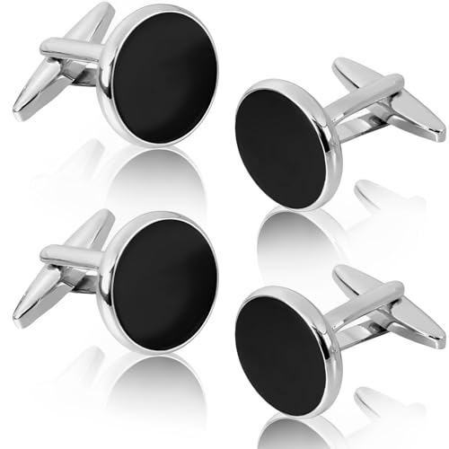2 Paare Manschettenknöpfe Personalisiert Set, Manschettenknöpfe Herren Silber und Ms Hat Einen Zarten Glanz, Größe ist 1.2cm, für Hochzeit Tanzparty Business (Schwarz) von ClcIosis