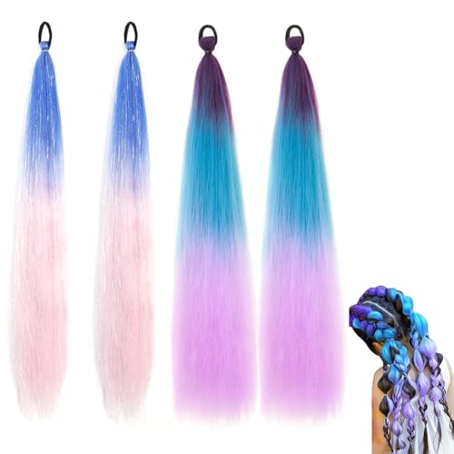 4 Stück Bunte Haarsträhnen Kinder, Kunsthaar Zum Einflechten Mit Doppelt Dreifarben Kunsthaar Frei Haar Extensions für Festivals, Partys Schulstyling Lebendige Farben, Einfach Zu Flechten von ClcIosis