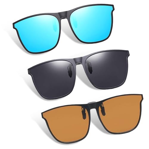 ClcIosis 3 Stück Sonnenbrillen Aufsatz Brille Set, Sonnenbrillen Clip Für Brille Clip On Sonnenbrille Zum Aufstecken, Sonnenbrille Clip Für Brille Herren Und Damen von ClcIosis