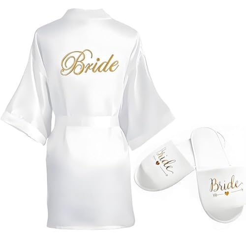 ClcIosis Bride Bademantel, Bridal Dressing Gown,Women's Bridal Bathrobe,Braut Bademantel Slippers for Wedding Morgenmantel Damen,Pool Party and Pyjama Party Damen von ClcIosis