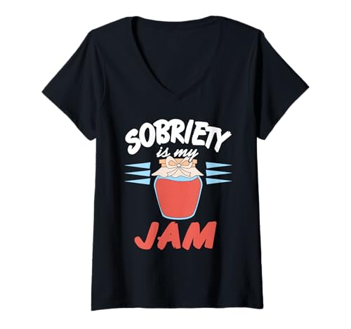 Damen Nüchternheit Ist Meine Marmelade Lustiger Spruch T-Shirt mit V-Ausschnitt von Clean Living und Gesunde Entscheidungen