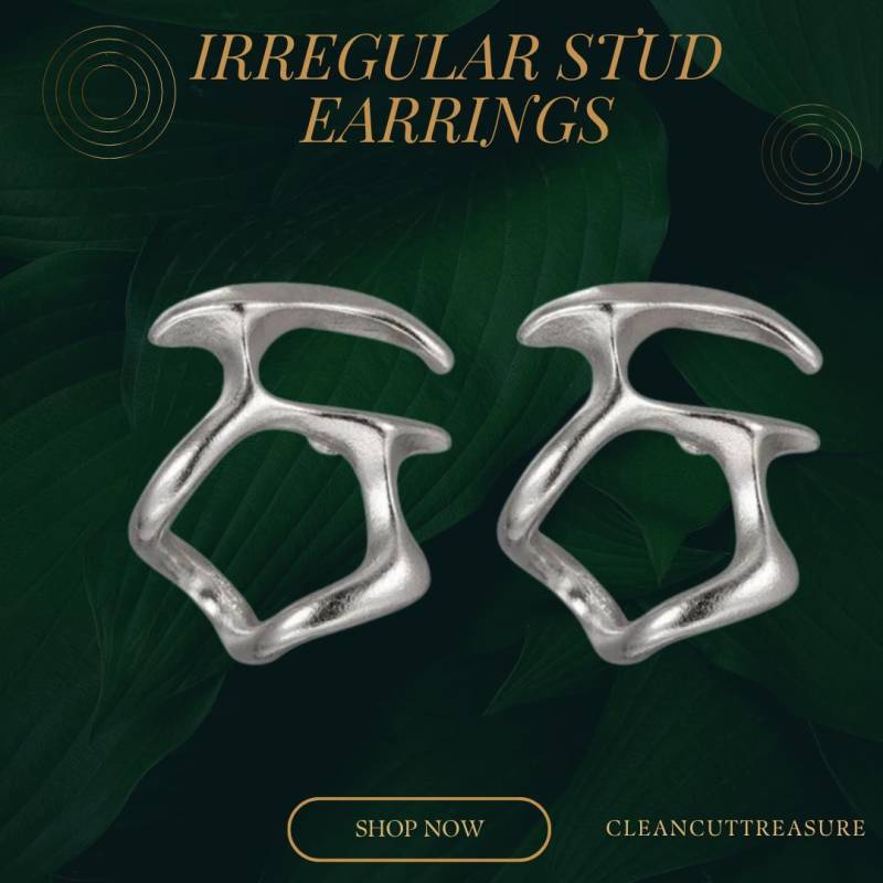 Irregular Large Stud Earrings, Melted Silver Contemporary Matching Gift For Her, Birthday Gift, Anniversary Gift von CleanCutTreasure