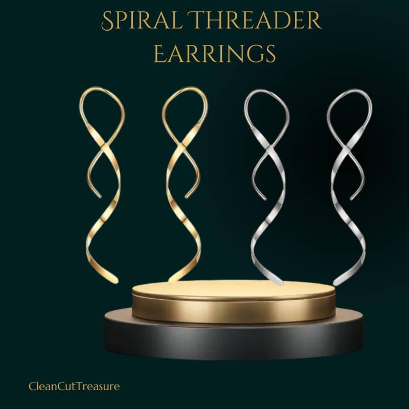 Spiral Threader Earrings Hypoallergenic Twisted Curved Drop Dangle - Unique Pull Through Women's Fashion in Silver, Gold von CleanCutTreasure