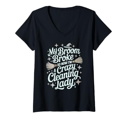 Damen Kawaii Cleaning Lady Hexenbesen Broke Janitor Team Scrub T-Shirt mit V-Ausschnitt Damen Kawaii Cleaning Lady Hexenbesen Broke Janitor Team Scrub T-Shirt mit V-Ausschnitt von Cleaner Lady Eat Sleep Tidy Up Clean Dust Gag