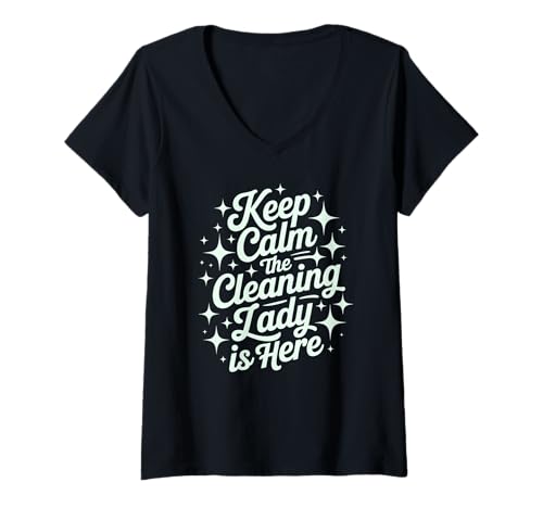 Damen Die süße Keep Calm Cleaning Lady IST DA! Dusting Lady Scrub T-Shirt mit V-Ausschnitt Damen Die süße Keep Calm Cleaning Lady IST DA! Dusting Lady Scrub T-Shirt mit V-Ausschnitt von Cleaner Ninja Nacho Average Tidy Up Clean Dust Gag