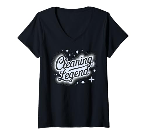 Damen Motivierende Reinigungs-Legende Housekeeper Crew Scrub Lady T-Shirt mit V-Ausschnitt Damen Motivierende Reinigungs-Legende Housekeeper Crew Scrub Lady T-Shirt mit V-Ausschnitt von Cleaner Team Eat Sleep Tidy Up Vacuum Dust Cardio