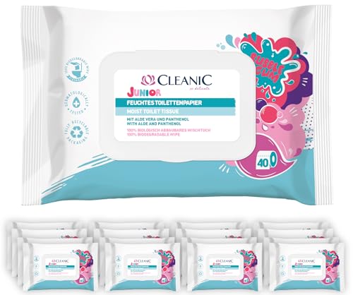 Cleanic Junior Feuchtes Toilettenpapier – (16x40 Stück) Feuchtes Toilettenpapier für Kinder – Kaugummiduft, Aloe Vera, Panthenol, spülbar – 640 Stück von Cleanic