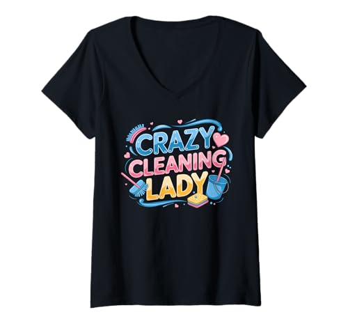 Damen Verrückte Putzfrau, Haushälterin, lustige Putzfrau T-Shirt mit V-Ausschnitt Damen Verrückte Putzfrau, Haushälterin, lustige Putzfrau T-Shirt mit V-Ausschnitt von Cleaning Lover House Maid Proud Clean Service Crew