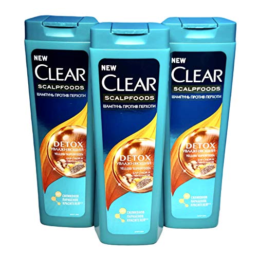 3x200ml CLEAR Shampo DETOX Scalfoods YELLOW,Entgiftung Feuchtigkeitsspendendes Antischuppen, Sparpack, für Frauen von Clear