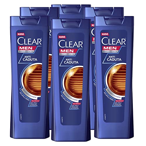 6 x Clear Men Anti-Haarausfall-Shampoo mit Ginseng-Extrakten für schwaches Haar, tägliche Anwendung - 6 Flaschen à 225 ml von Clear