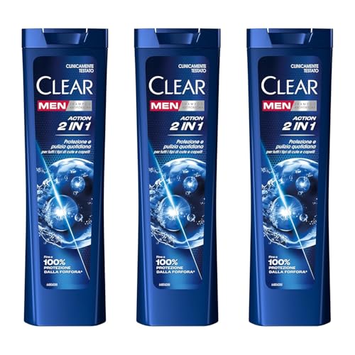 Clear Men Anti-Schuppen-Shampoo Für alle Haar- und Kopfhauttypen Action 2in1 bis zu 100% Anti-Schuppenschutz* 3x 225 ml von Clear