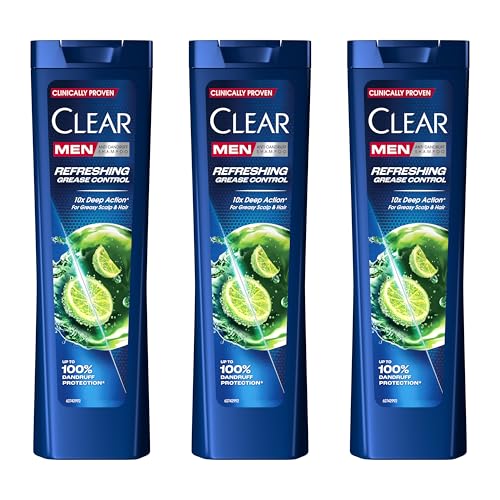 Clear Men Anti-Schuppen-Shampoo für fettiges Haar Anti-Fett bis zu 100% Anti-Schuppenschutz* 3x 225 ml von Clear