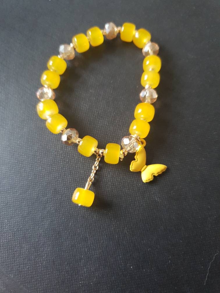 Schmetterling Charm Gelb Perlen Armband von ClearQuartz101