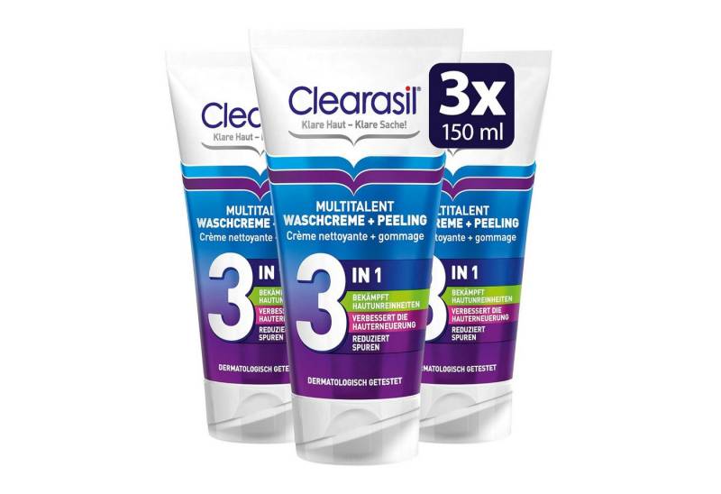 Clearasil 2-in-1 Gesichtswasser und Peeling Clearasil Multitalent Waschcreme & Peeling 3 x 150ml, 3-tlg., Waschcreme & Peeling von Clearasil