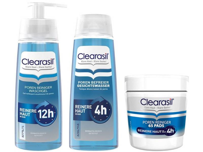 Clearasil Gesichtreinigungs-Set Clearasil Pads 65 Stück + Waschgel 200 ml + Gesichtswasser 200 ml, 3-tlg., Gesichtsreinigungs-Set von Clearasil