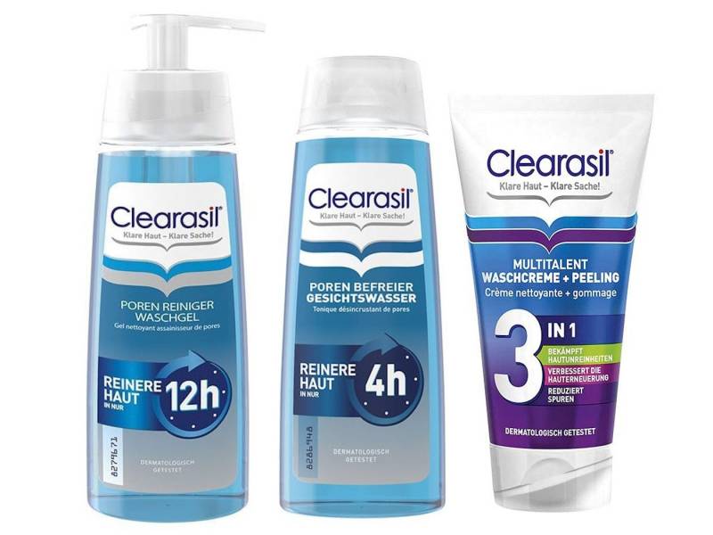 Clearasil Gesichtreinigungs-Set Clearasil Waschgel 200 ml + Gesichtswasser 200 ml + Peeling 150 ml, 3-tlg., Gesichtreinigungs-Set Clearasil Gesichtreinigungs-Set Clearasil Waschgel 200 ml + Gesichtswasser 200 ml + Peeling 150 ml, 3-tlg., Gesichtreinigungs-Set von Clearasil