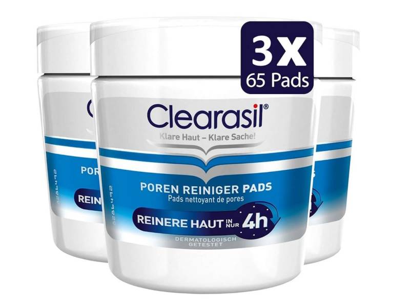 Clearasil Gesichtsreinigungstücher Clearasil Poren Reiniger Pads 3 x 65 Stück, 3-tlg., Anti Pickel & Mitesser Pads zur Reinigung der Poren im Gesicht Clearasil Gesichtsreinigungstücher Clearasil Poren Reiniger Pads 3 x 65 Stück, 3-tlg., Anti Pickel & Mitesser Pads zur Reinigung der Poren im Gesicht von Clearasil