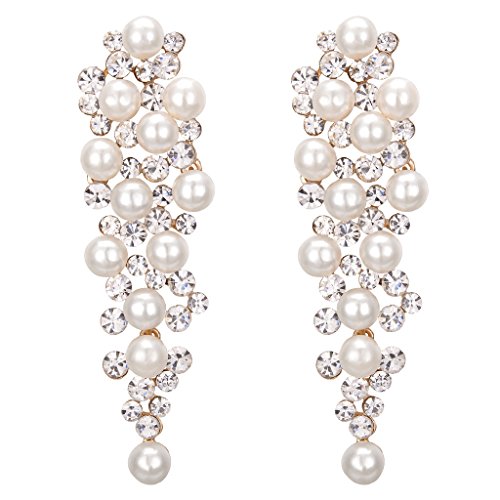 Clearine Damen Ohrringe Hochzeit Braut Kristall Ivory farbe Künstliche Perlen Viel Beaded Cluster Chandelier Dangle Ohrringe Ohrschmuck Klar Gold-Ton von Clearine