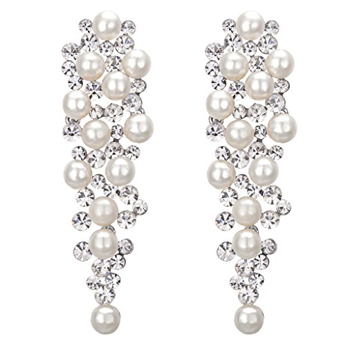 Clearine Damen Ohrringe Hochzeit Braut Kristall Ivory farbe Künstliche Perlen Viel Beaded Cluster Chandelier Dangle Ohrschmuck Klar Silber Ton von Clearine