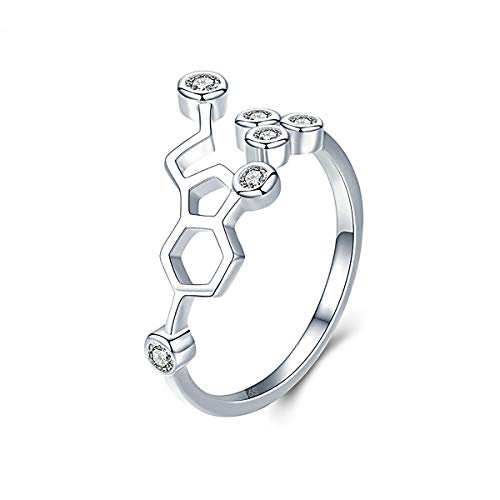Clearine 925 Sterling Silber Aussage Ring für Damen Kristall glücklich Serotonin verstellbaren Ring, Geschenk für Liebhaber der organischen Chemie von Clearine