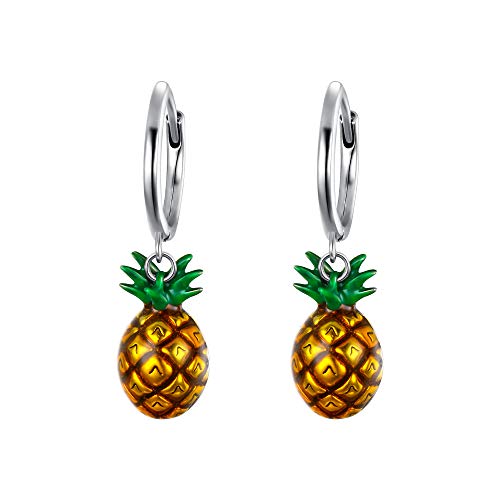 Clearine Ananas Huggie Ohrringe 925 Sterling Silber Emaillebaumeln Hypoallergener Creolen für Damen Mädchen von Clearine