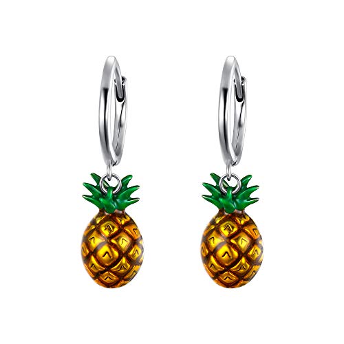 Clearine Ananas Huggie Ohrringe 925 Sterling Silber Emaillebaumeln Hypoallergener Creolen für Damen Mädchen von Clearine
