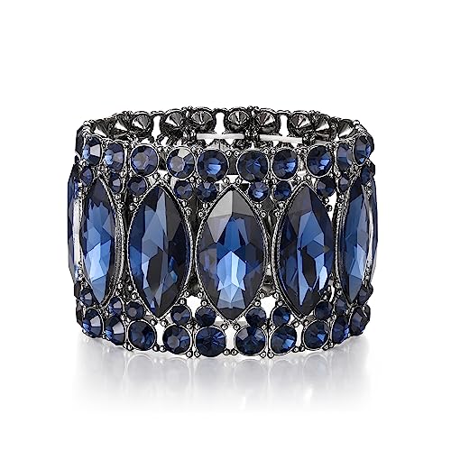 Clearine Armband Mode Runde Marquise Strass Kristall Armreif Schmuck für Damen Braut Party Hochzeit Gast Saphir Schwarz-Ton von Clearine