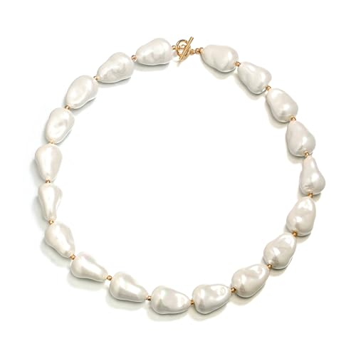 Clearine Barocke Zuchtperlen Unregelmäßig Zierliche Perlenkette für Damen, Vintage Trendy Elfenbein Perlen Choker Schmuck Geschenk Gold-Tone von Clearine