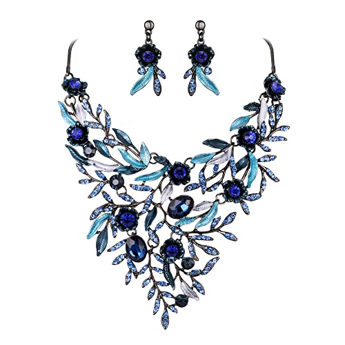 Clearine Blatt und Blume Schmuckset Hochzeit Braut Cluster für Damen Party Kristall Emaille Erklärung Halskette und baumeln Ohrringe Schmuck Set SaphirBlau schwarz Tone Clearine Blatt und Blume Schmuckset Hochzeit Braut Cluster für Damen Party Kristall Emaille Erklärung Halskette und baumeln Ohrringe Schmuck Set SaphirBlau schwarz Tone von Clearine