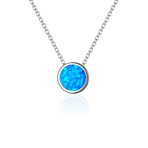 Clearine Blau Opal Halskette 925 Sterling Silber Rund Anhänger Y Kette Choker für für Damen Mädschen von Clearine