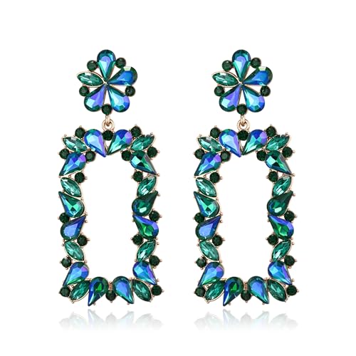 Clearine Bling Marquise Teardrop Strass Blume geometrische Rechteck Statement baumeln Ohrringe für Damen Mädchen Party Smaragd grün Gold Tone von Clearine