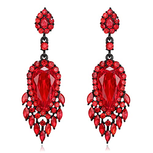 Clearine Boho Runde Marquise Strass Kronleuchter Ohrringe für Damen Party Rubin Rot schwarz Ton Clearine Boho Runde Marquise Strass Kronleuchter Ohrringe für Damen Party Rubin Rot schwarz Ton von Clearine