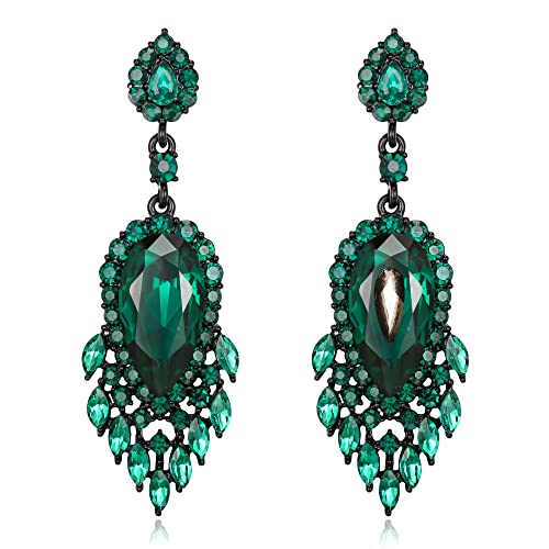 Clearine Boho Runde Marquise Strass Kronleuchter Ohrringe für Damen Party Smaragd Grün Schwarz Ton von Clearine
