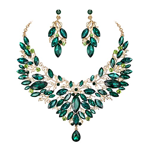 Clearine Braut Schmuck-Set Marquise-Kristall-Strass-Cluster-Statement-Halskette und baumelnden Ohrringe set für Damen Hochzeit Party Smaragd-Grün Gold-Ton Clearine Braut Schmuck-Set Marquise-Kristall-Strass-Cluster-Statement-Halskette und baumelnden Ohrringe set für Damen Hochzeit Party Smaragd-Grün Gold-Ton von Clearine