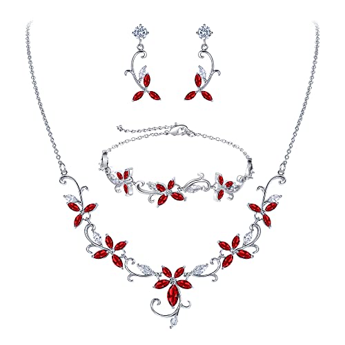 Clearine Braut Schmuck-Set für Damen Marquise Zirkonia CZ Statement Halskette, Ohrringe und Armband-Set für Hochzeit Party Klar Silber-Ton von Clearine